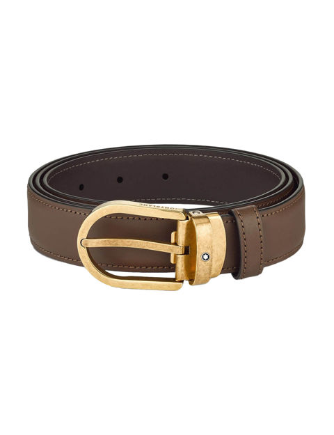 MONTBLANC Horseshoe Vintage YLW Gold Finish 30 MM BRN Leather Belt ...